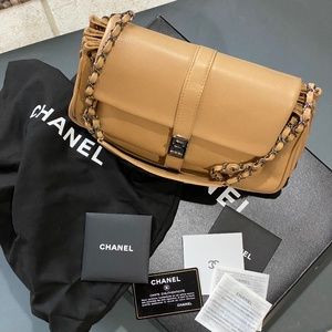 CHANEL BAG LEATHER Beige Dust Bag, Certificate, Papers, Box